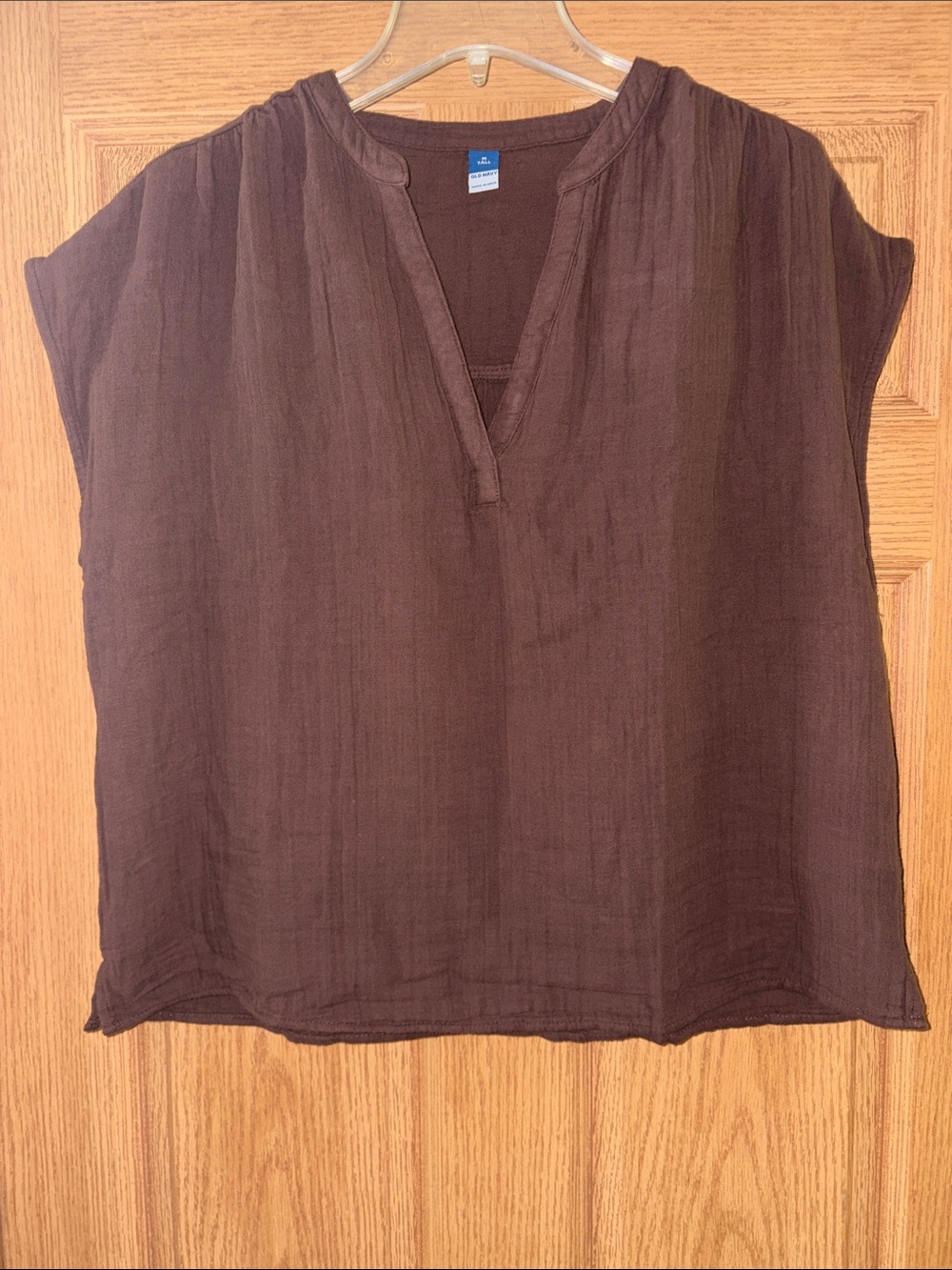 Old Navy Chocolate Brown Split V-Neck Cap Sleeve Tunic
